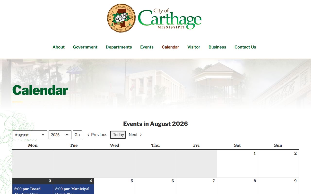 Carthage court records city calendar navigation