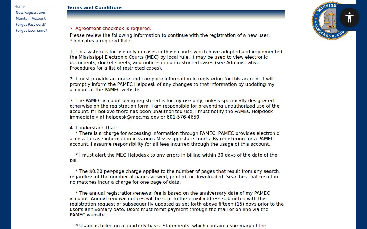 Leake County docket search PAMEC agreement terms