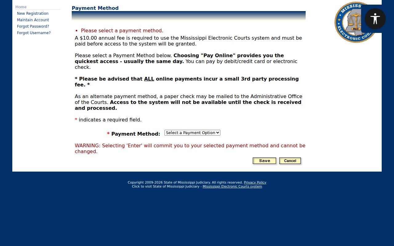 Leake County case search PAMEC online or mail payment screen
