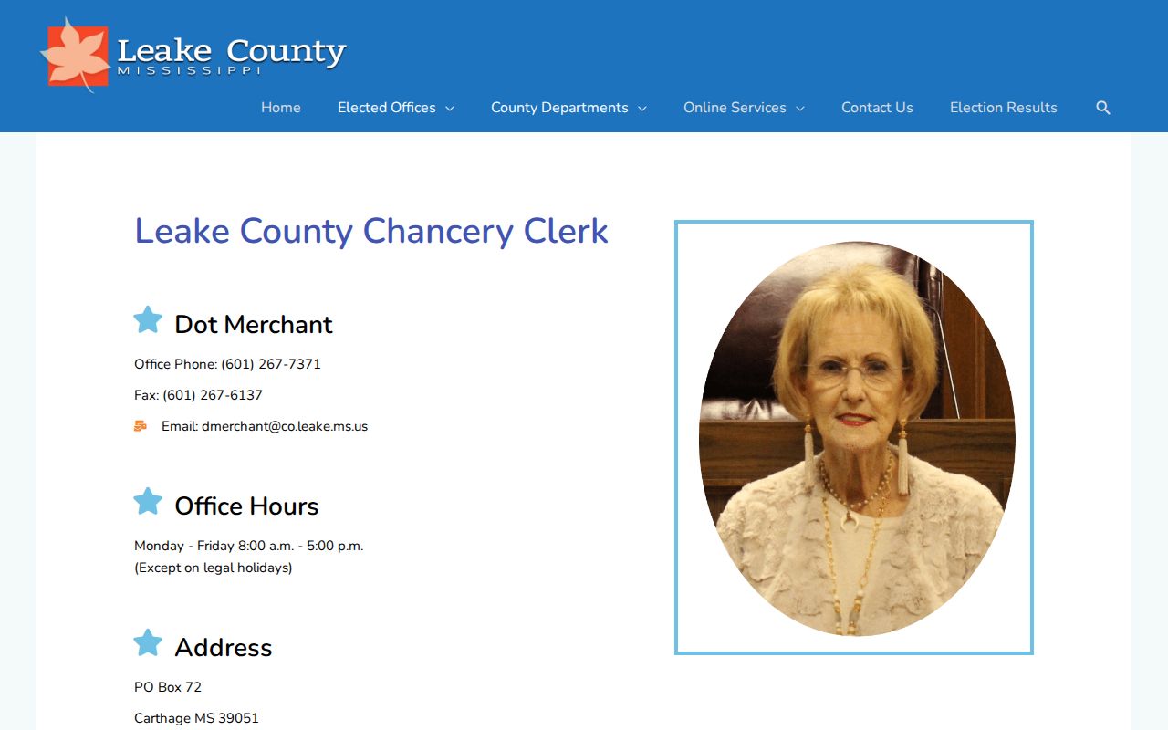 Leake County civil court dockets image of the Chancery Clerk contact and duties