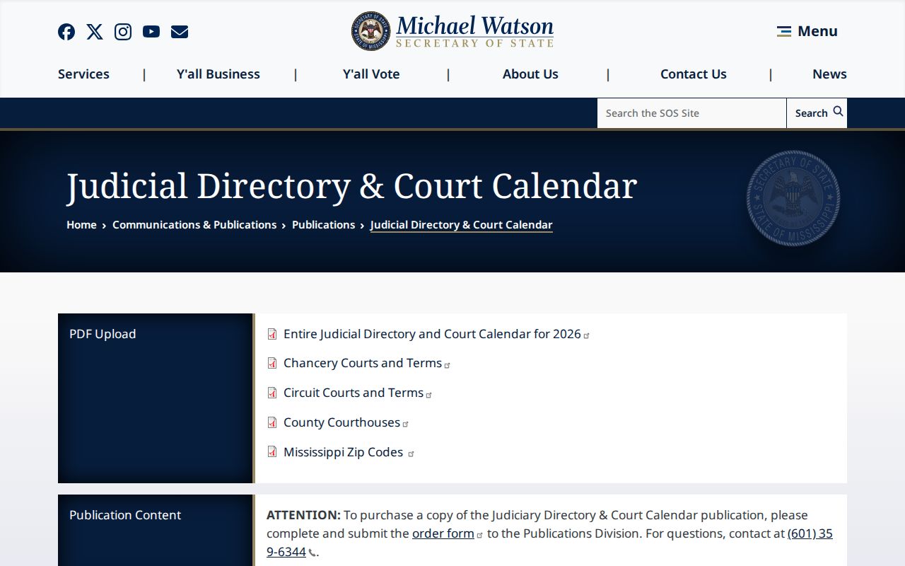 Leake County court schedule image of the Mississippi judicial directory and court calendar