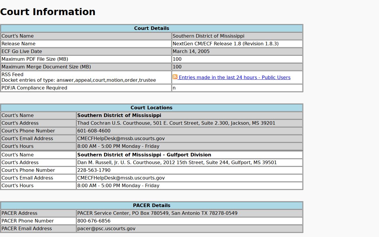 Leake County court records federal case information screen