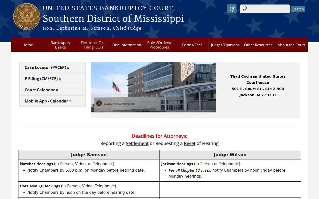 Leake County court records Southern District bankruptcy court route