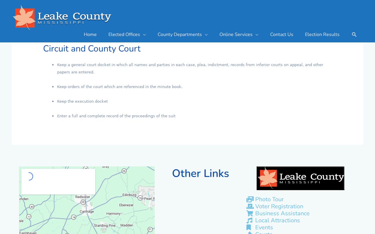 Leake County criminal court dockets image of the Circuit and County Court record description