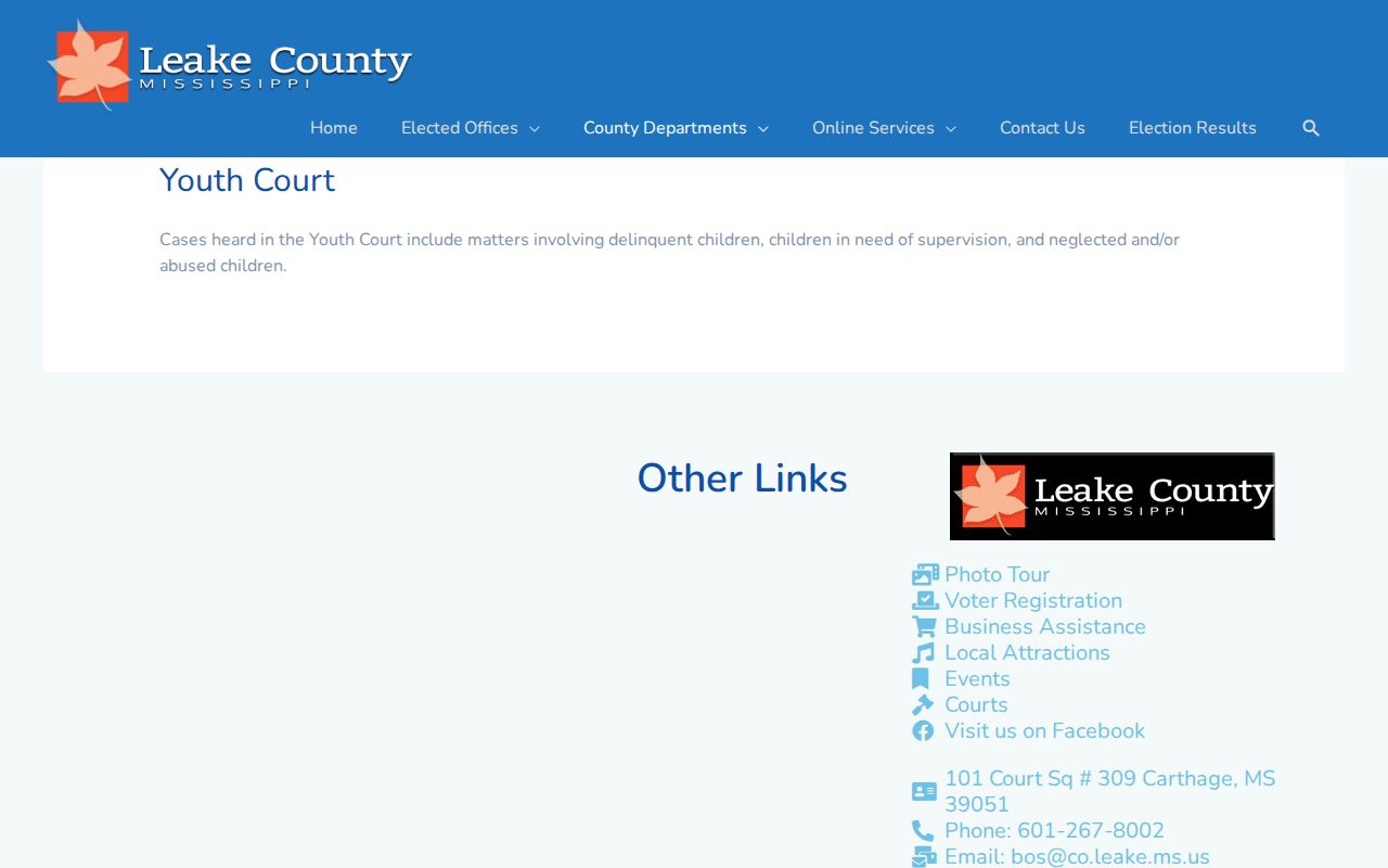 Leake County criminal court dockets image of Youth Court categories and confidentiality notice