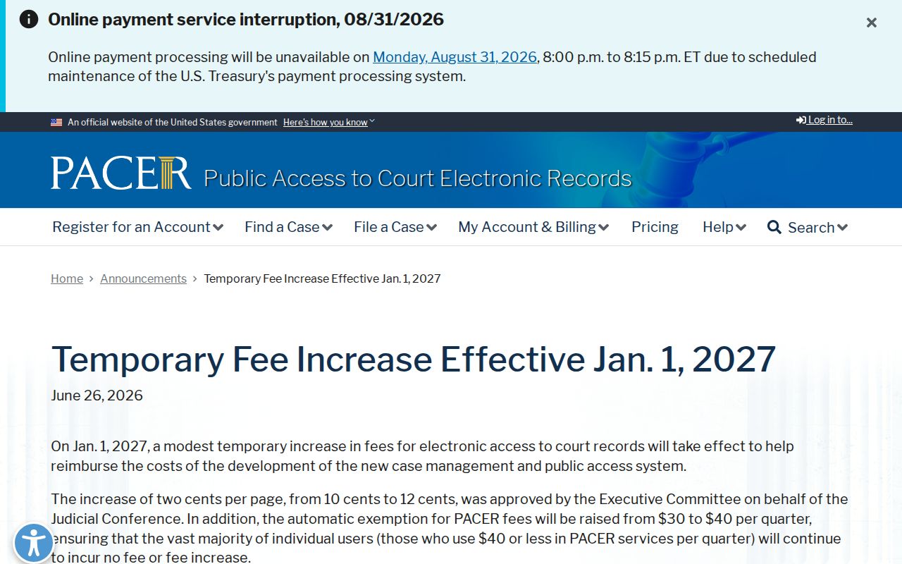 Leake County court docket future PACER fee notice