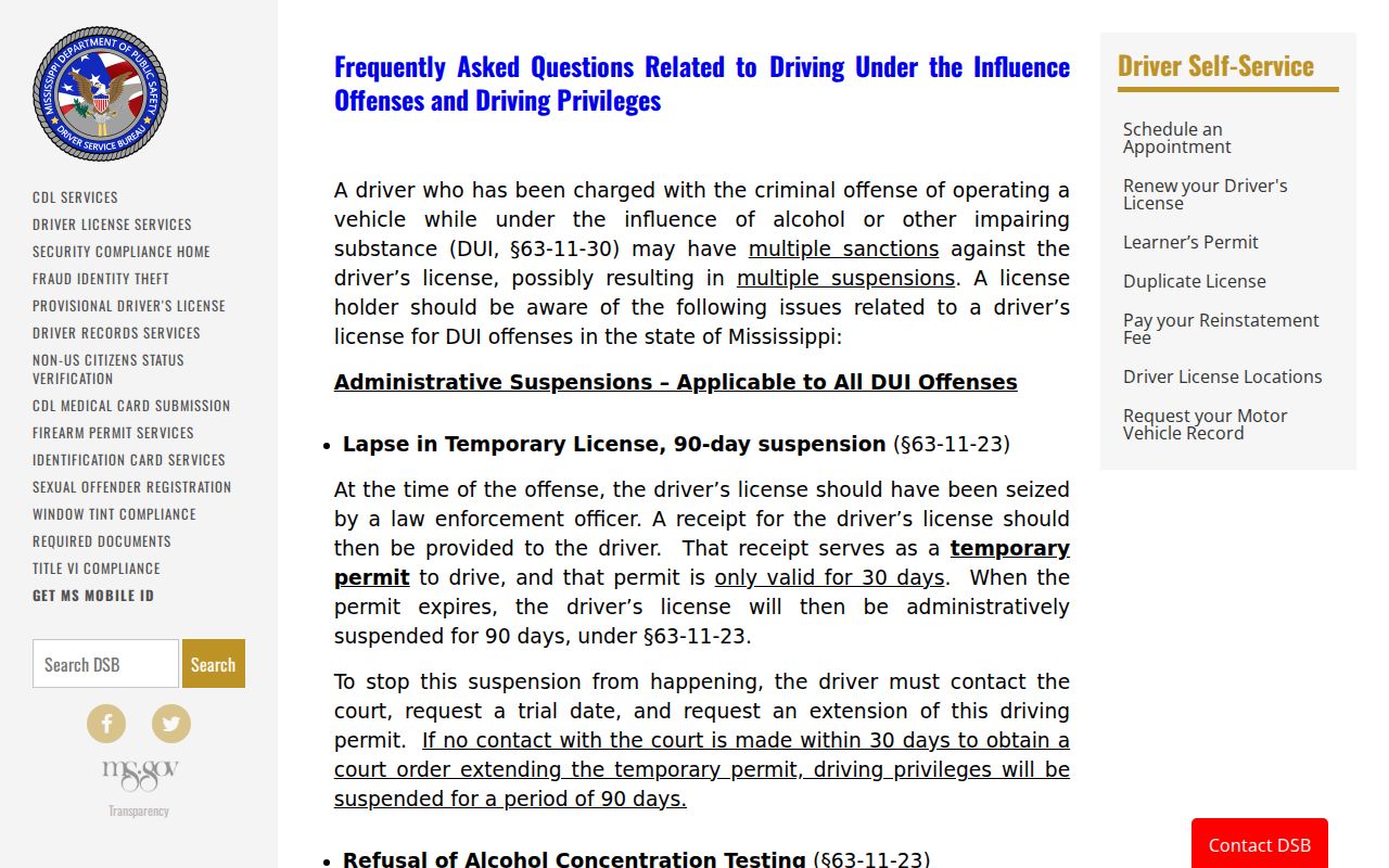 Leake County traffic court records Driver Service Bureau information